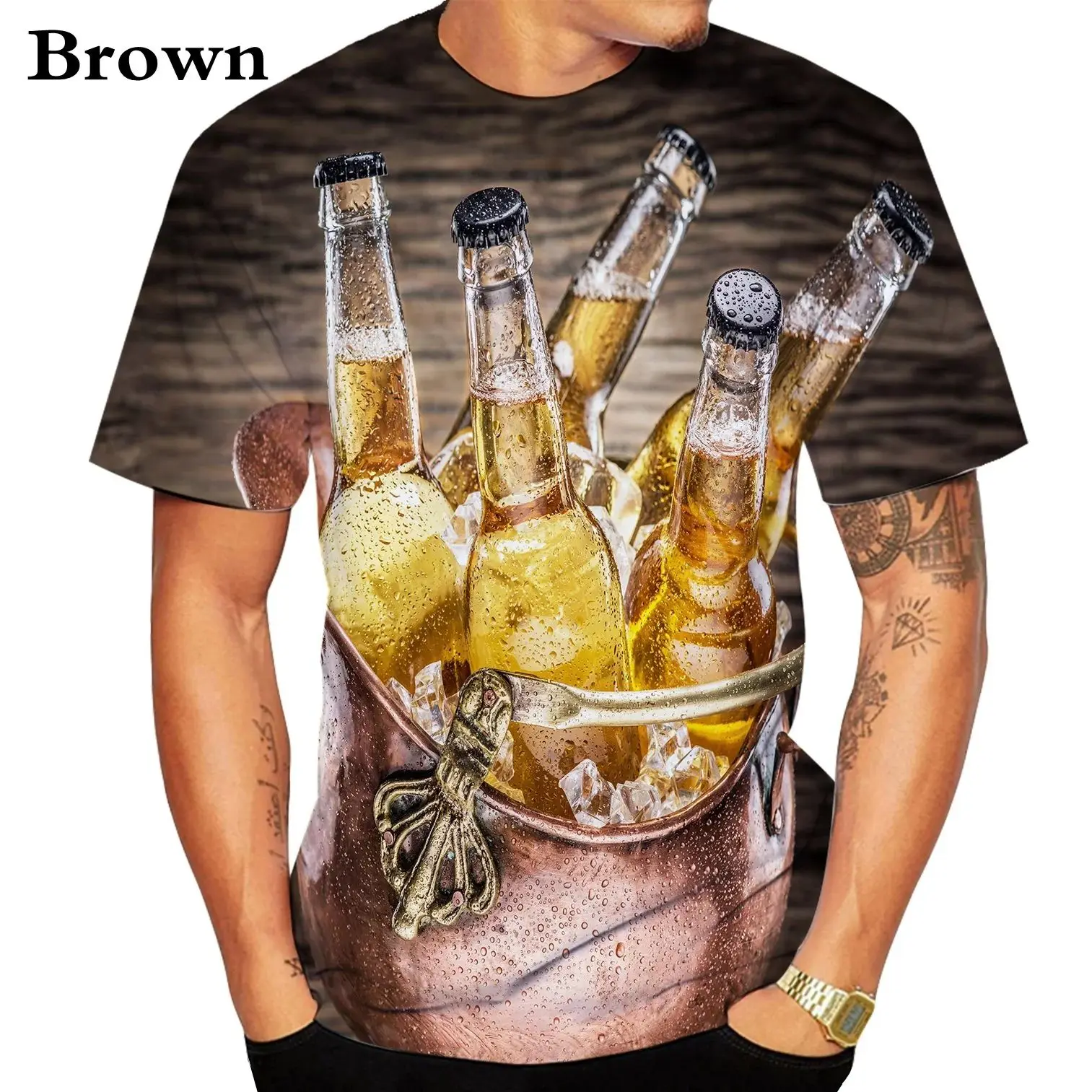 

Summer Men's Fashion Casual 3d Printing Beer Festival Happy Atmosphere Creative O Collar Short Sleeve T-Shirt Loose Top 6xl