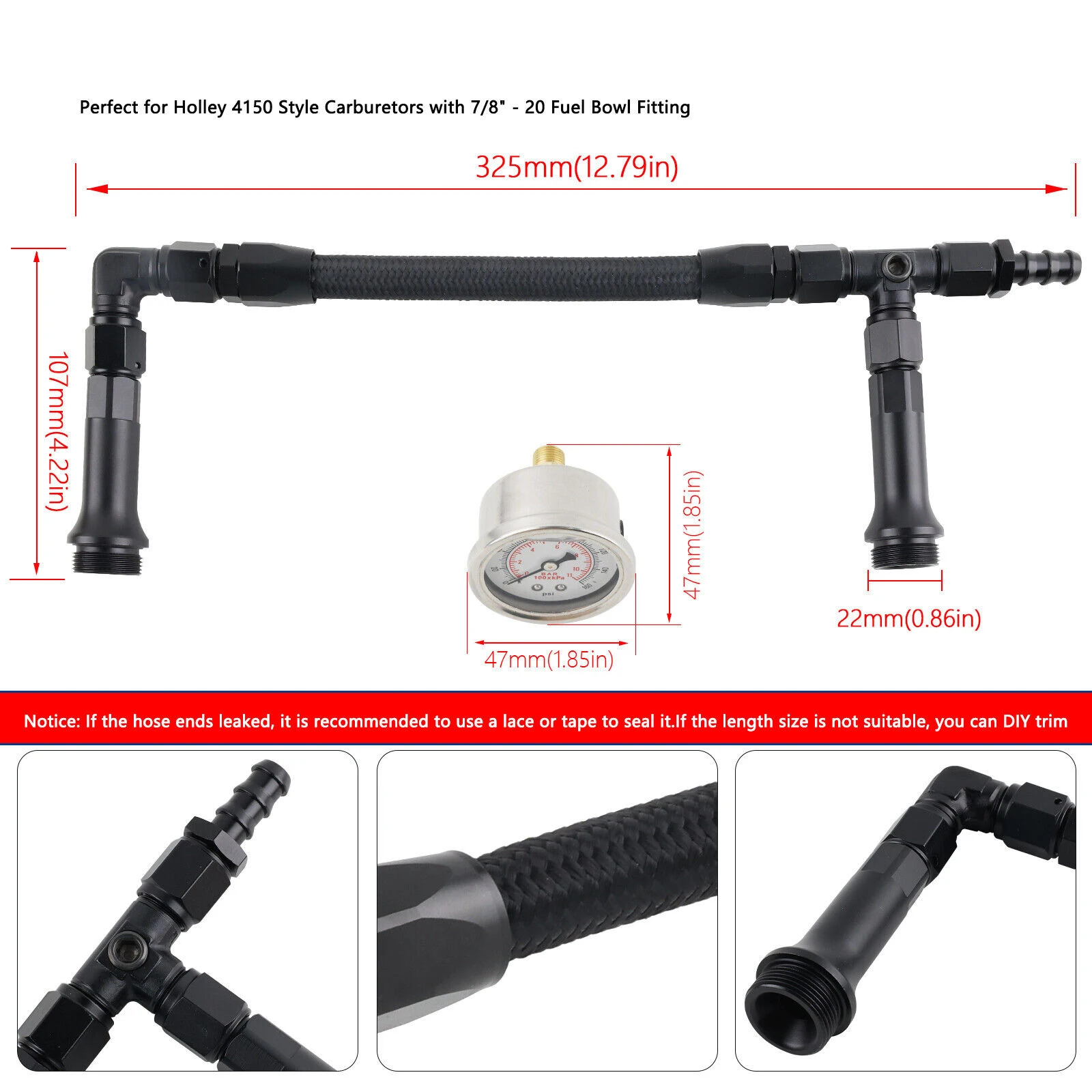 مضخة مزدوجة لخط وقود الكربوهيدرات AN6 المضفر لمكربن هولي 4150 مع مقياس ضغط الفراغ #4