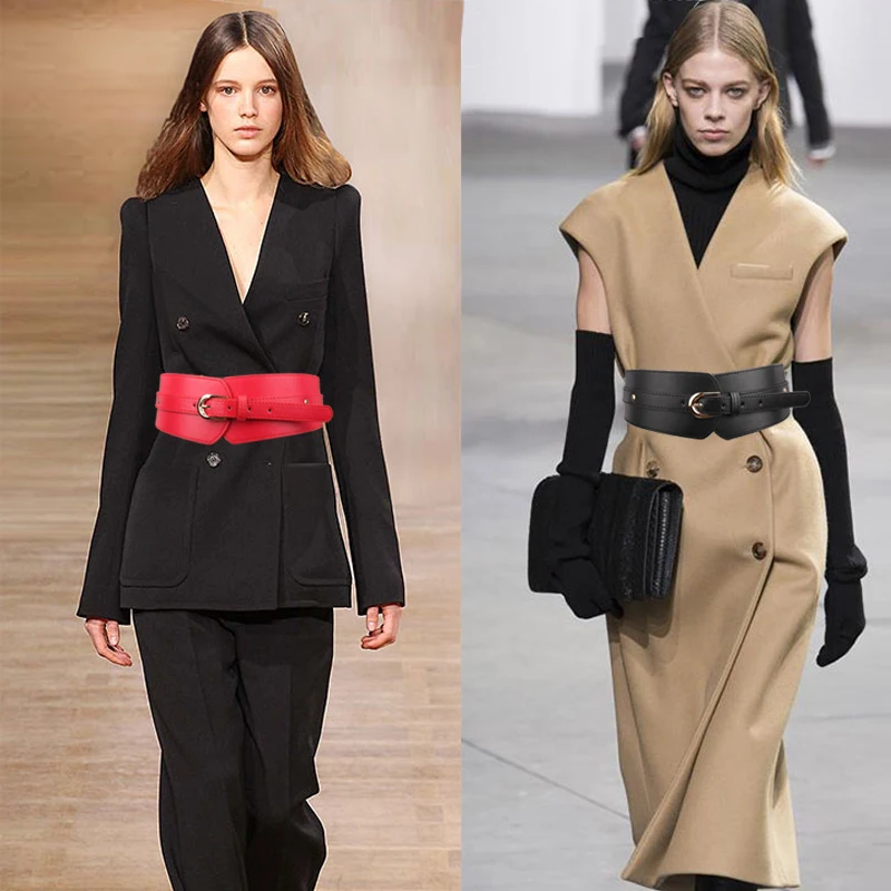 جديد حار سوبر واسعة Cummerbunds لمعطف المرأة موضة لينة بولي Leather الجلود أحزمة مطاطية لفستان حفل زفاف تزيين الفتيات