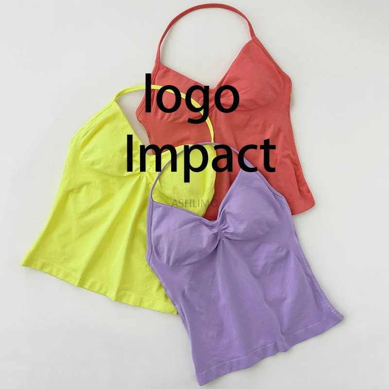 

Спортивный бюстгальтер Impacts с логотипом, длинный топ на бретелях, женский бесшовный высокоэластичный топ на бретелях для фитнеса, йоги, спортивные топы с открытой спиной для тренировок