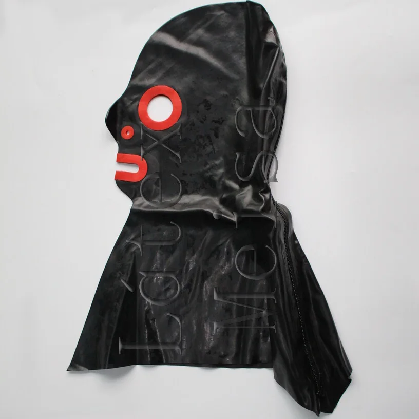 Masque à capuche en latex, yeux ouverts, narines et bouche avec fermeture éclair au dos pour adultes, taille M