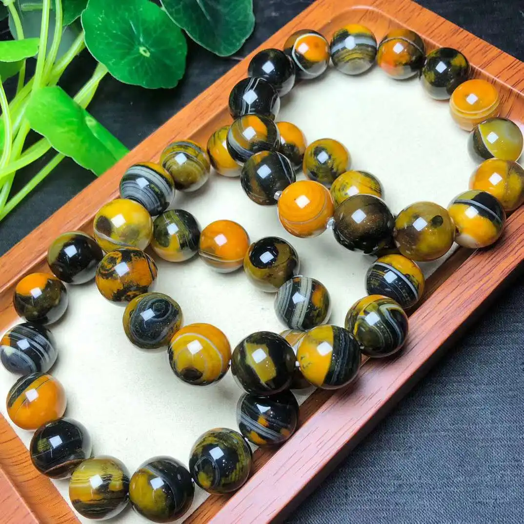 Natural Bumblebee Agates Onyx Stone Round  Beads Bracelets For Women Men Jewelry 8/10/12/14mm