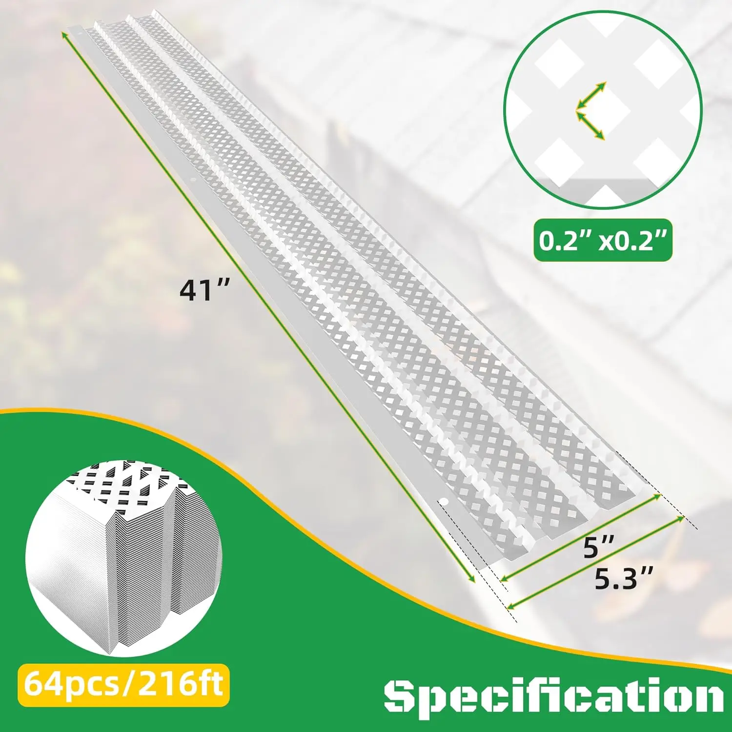 Gootbeschermers 5 "X 216 'Bladfilter Wit Geschilderd Aluminium Regengoot Beschermer 64 Stuks Goot Bescherming Met Schroeven