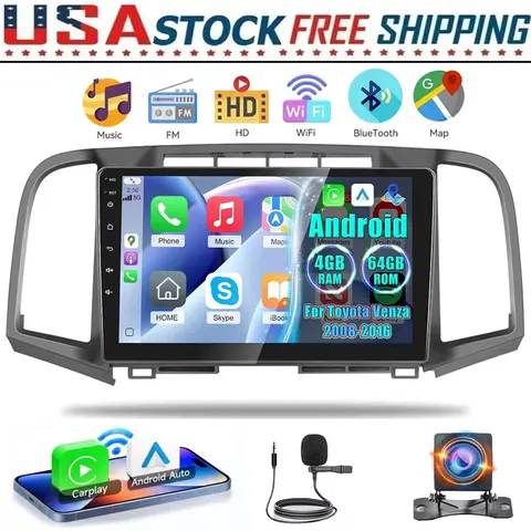New 9 inch Android 13 4+64 Touch Car Radio Stereo GPS Navigation For Toyota Venza 2008-2016 Support Wireless Carplay GPS WiFi Bluetooth FM Voice Control SWC Backup Camera Car Video Player