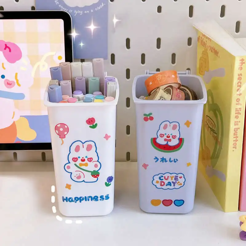 Mini Cute Desktop Bin Small Trash Can Tube with Cover Bedroom Trash Garbage Can Clean Workspace Storage Box Home Desk Dustbin