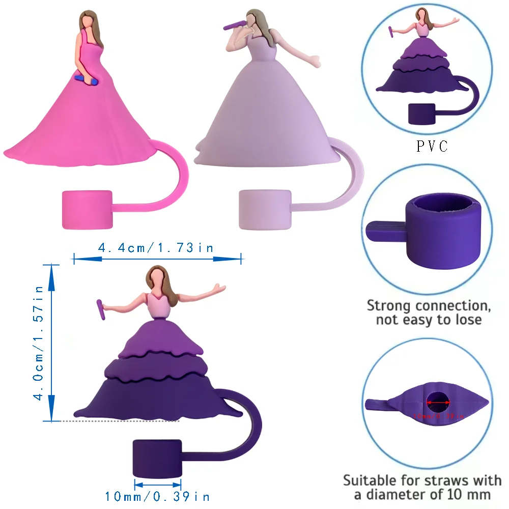 3Pcs Famous singer Straw Cover Cap Cartoon 10MM Drink Straw Plug Reusable Splash Proof Drinking Cup Straw Cap Pendant