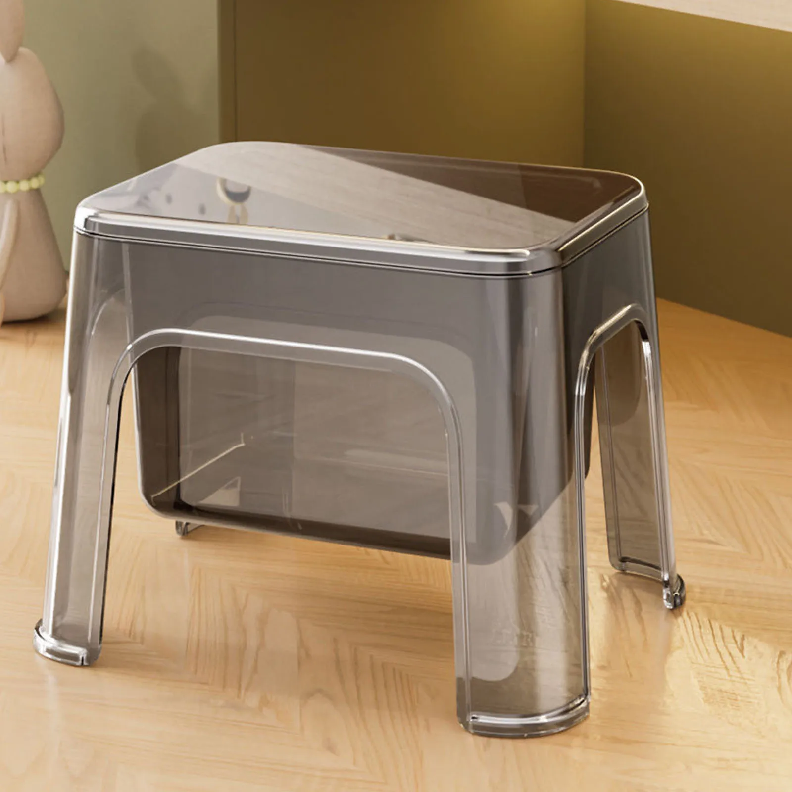 Step Stool Strong Bearing Transparent Minimalist Footstool Storage Ottoman Entryway Shoe Stool for Laundry Home Bedroom Kitchen