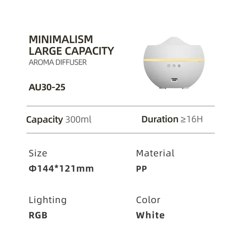 Xiaomi-Máquina Aromaterapia de Neve de Grande Capacidade, Luz RGB, Umidificador Temporizado para Uso Doméstico, 300ml