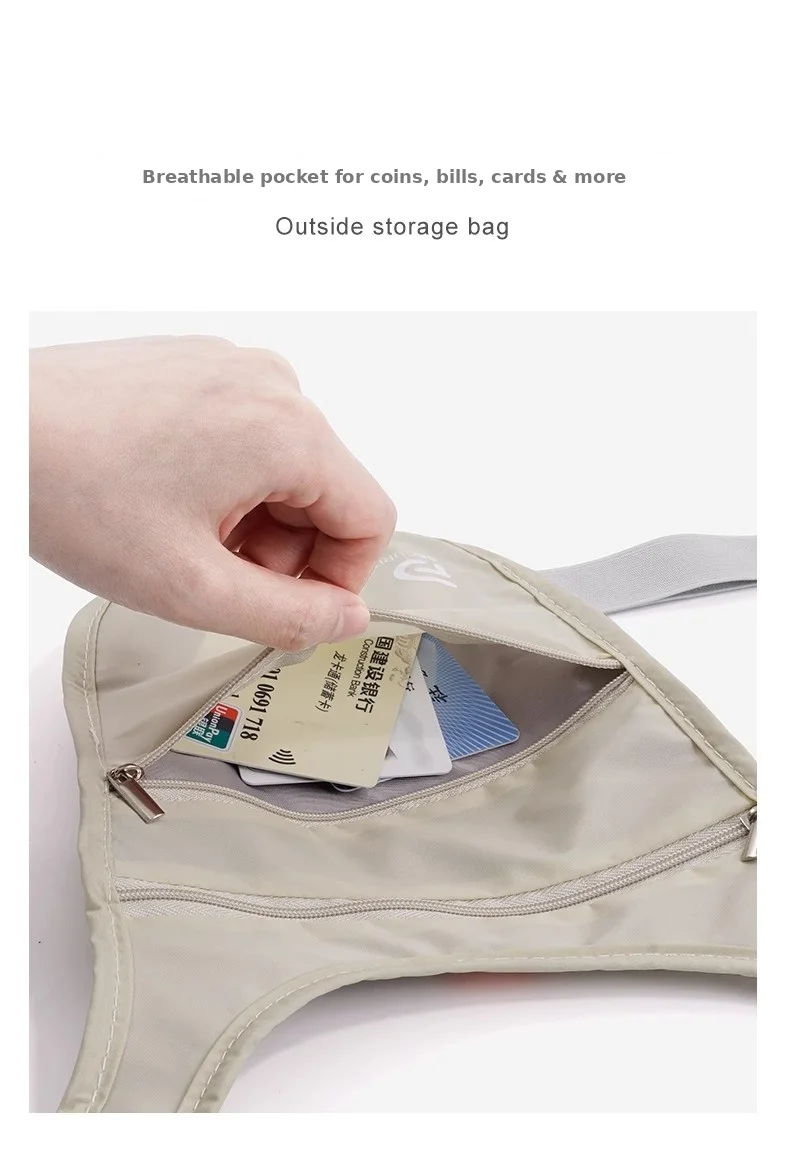 Ultraflache Verdeckte Anti-Diebstahl-Tasche aus Nylon, Reise-Brusttasche, Wasserdichter Pass- und Handyhalter – Detail 6