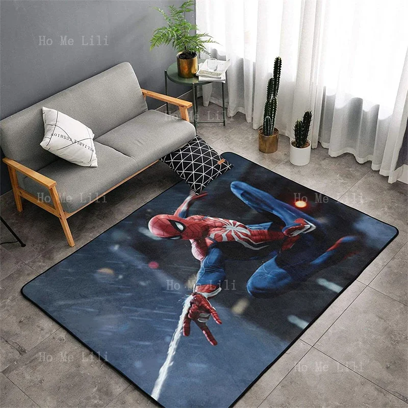 Superhero Spider Hero Spin In The Rain Flannel Floor Rug Non Slip Ultra Soft Carpet 3D Print Pattern For Living Room Bedroom