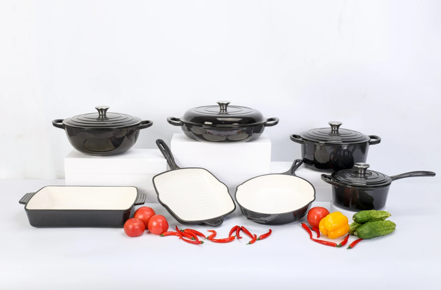 

Kitchen Items Enamel Coated 7 Pieces Pots Sets High Quality Best Set Non Stick Cast Iron Cookware