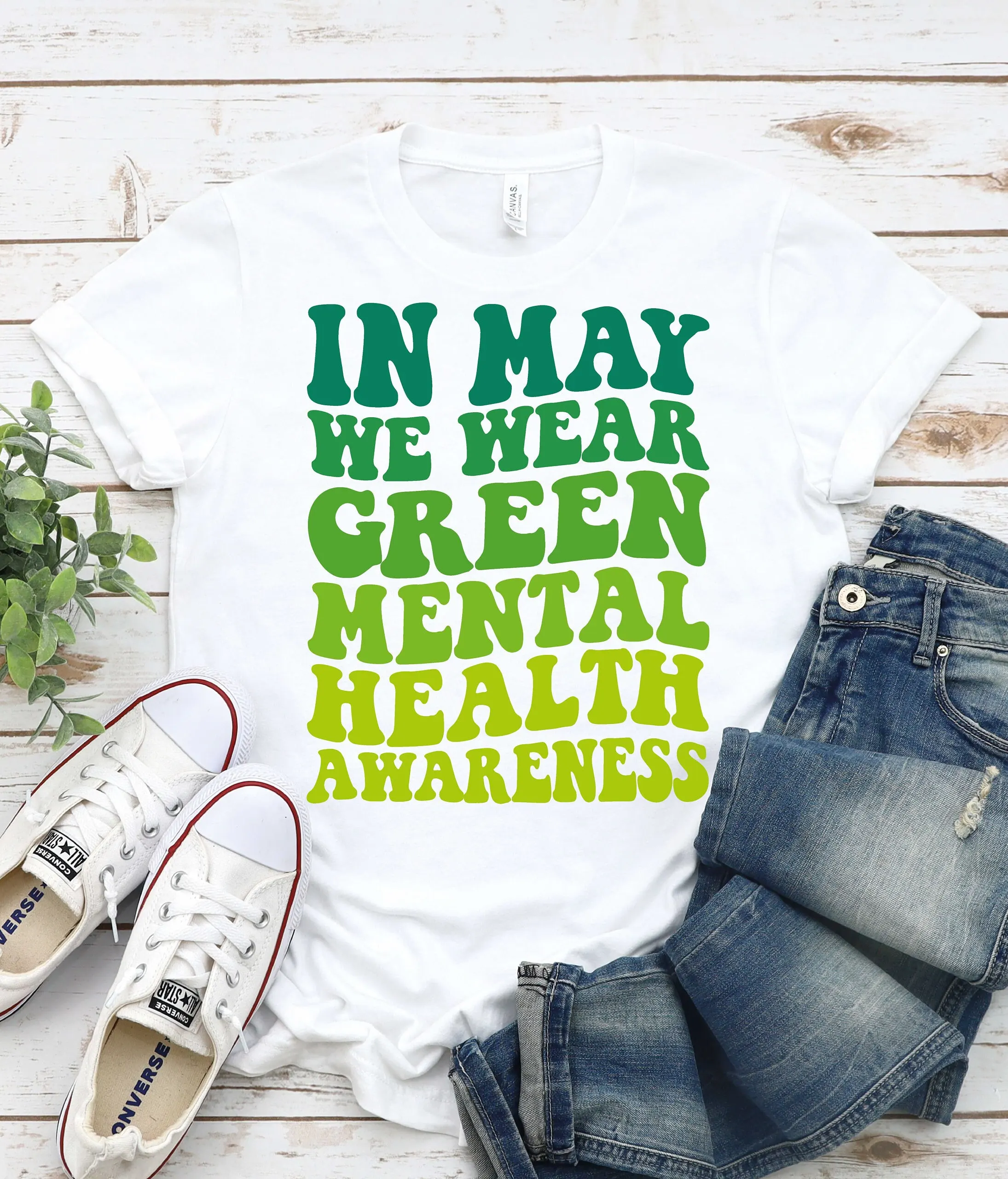 In May We Wear Green T Shirt Mental Health Awareness Retro Groovy Psychologist