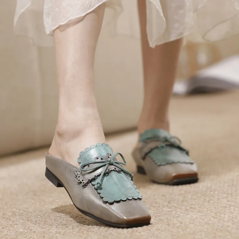 

Женские ретро-полуботинки из натуральной кожи, модные, летние, 2026, новые, элегантные, в британском стиле, для улицы, ручной работы, размер 40