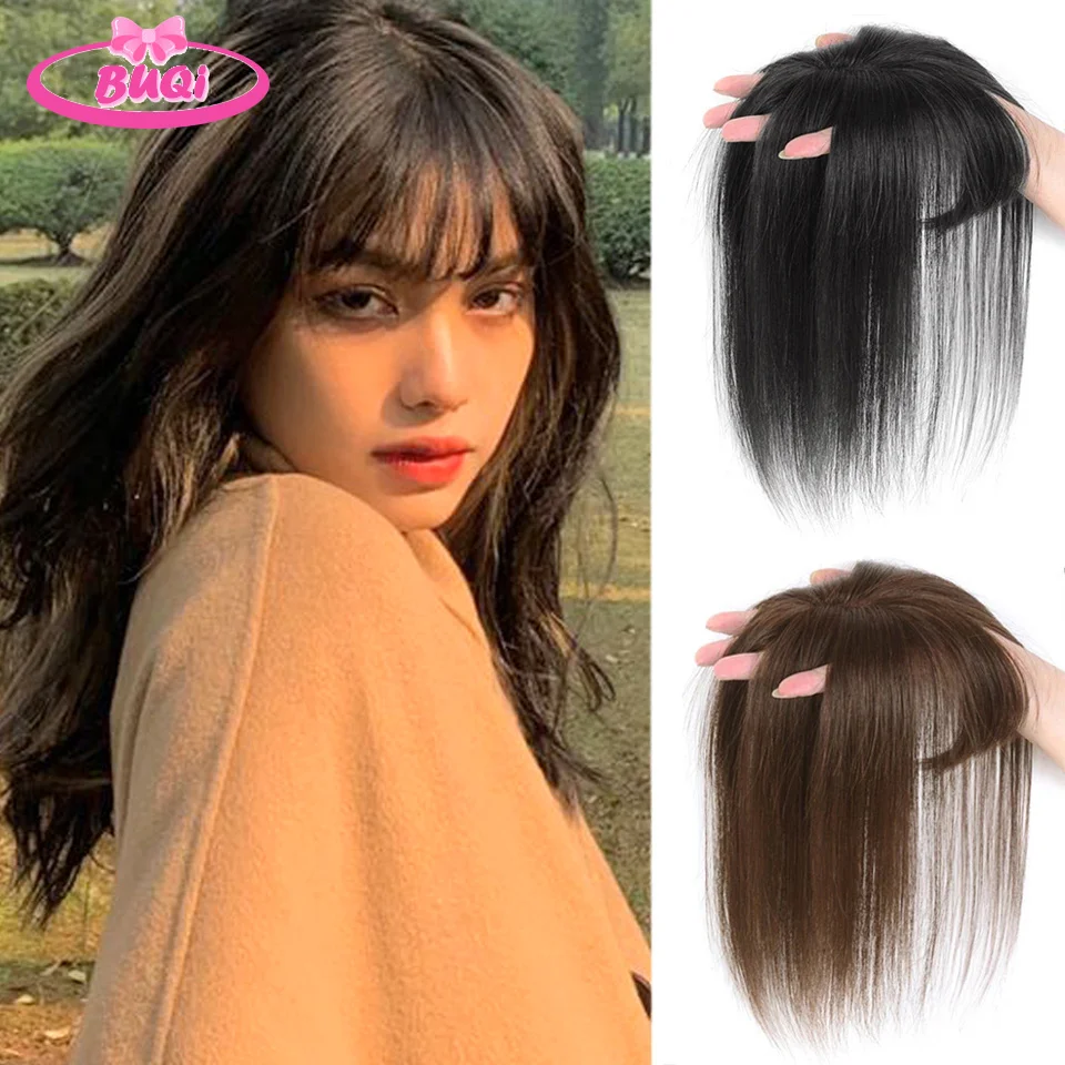 BUQI Synthetic Natural Hair Bangs Side Fringe for Women 3D Middle Part False Bangs Clip-in Exrensions Invisible Hairpieces