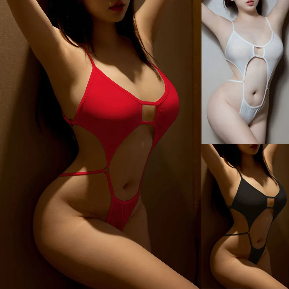 Body perizoma da donna sexy trasparente con scollo all'americana per costumi da bagno, feste o vacanze al mare in tessuto di seta ghiaccio bianco rosso nero