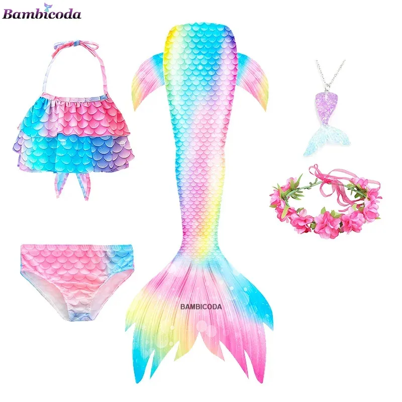 Fantasy Girls Mermaid Tails Beach Clothe Costume Can Add Monofins Bikini Swimming Cosplay MermaIed for Children Summer Swimwear