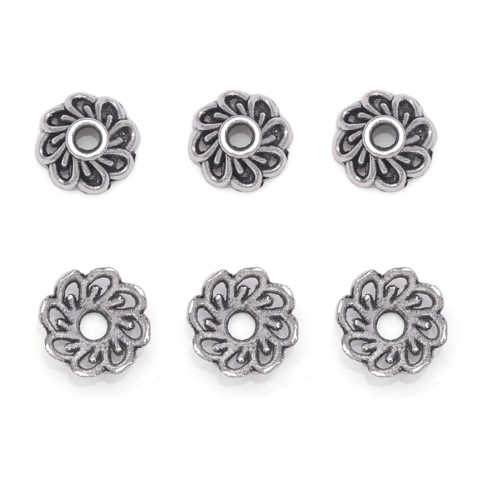 30pcs/lot Antique Silver Color Beads End Torus Alloy Flower Bead Caps Needlework For DIY Jewelry Making Bracelet Accessories