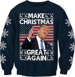 Sweat-shirt de Noël imprimé en 3D Donald Trump pour hommes et femmes, pull unisexe américain, pull de Noël, mode masculine, nouveau