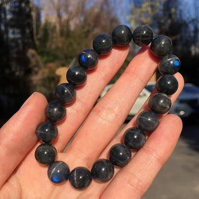 

Genuine Natural Black Labradorite Blue Bracelet Round Beads Labradorite Jewelry Cat Eye Women Men 8mm 9mm AAAAAA