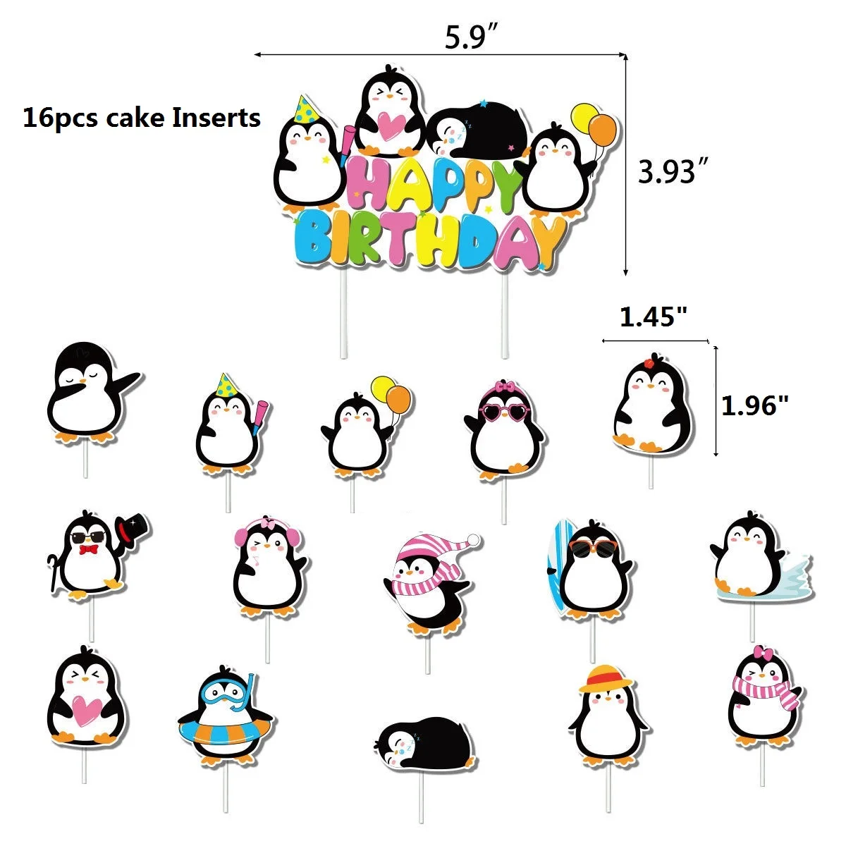 Penguin Theme Party Decoration, Penguin Happy Birthday Banner Pull Flag, Penguin Balloon Set, Children\'s Birthday Cake Inserts