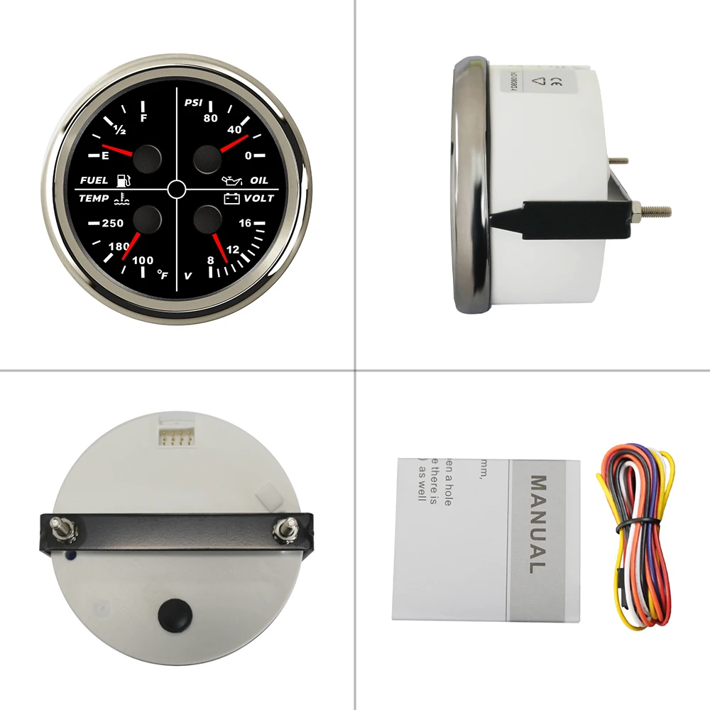 أحدث 85 مللي متر مقاوم للماء 4 في 1 مقياس ضغط الزيت درجة حرارة الماء مستوى الوقود الفولتميتر للسيارات البحرية دراجة نارية العالمي 12 فولت