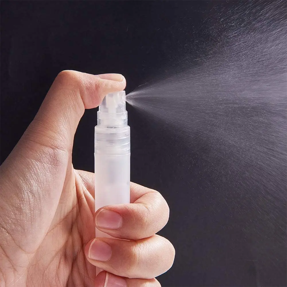 100 pçs mini 3ml-10ml portátil plástico fosco caneta forma garrafas de perfume viagem spray garrafa vazia recarregável atomizador recipientes