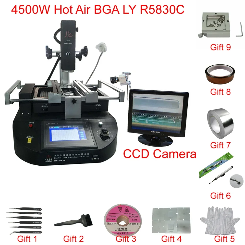 220V forR5830C Touch Screen BGA Rework Station Hot Air 3 Zones Soldering Machine for Laptop Motherboard Chip Repair 4500W