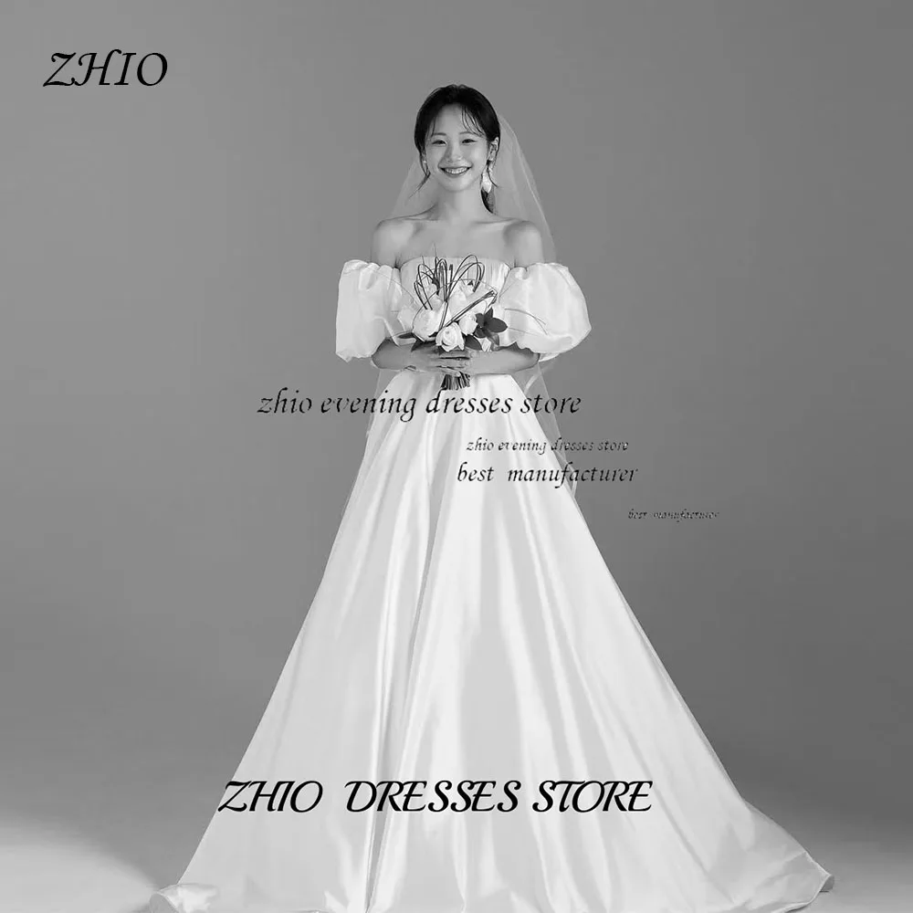 

ZHIO Simple White Strapless Bubble Sleeve Satin Wedding A-Line Dress for Bridal Ceremony Party Customizable vestidos para mujer