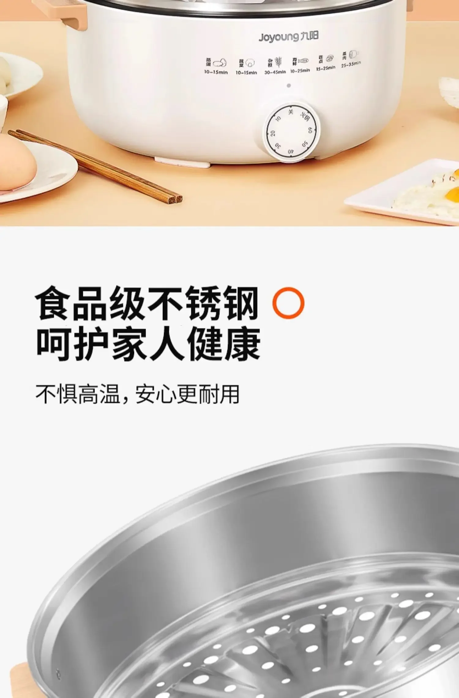 220V Multifunctional Electric Food Steamer with Large Capacity, Stainless Steel Electric Steamer Cooker for Home Use