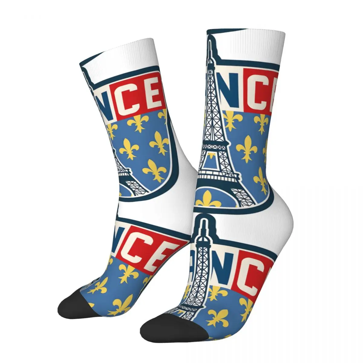 France Sticker Men's Socks Vintage Harajuku Europe Street Style Novelty Pattern Crew Sock