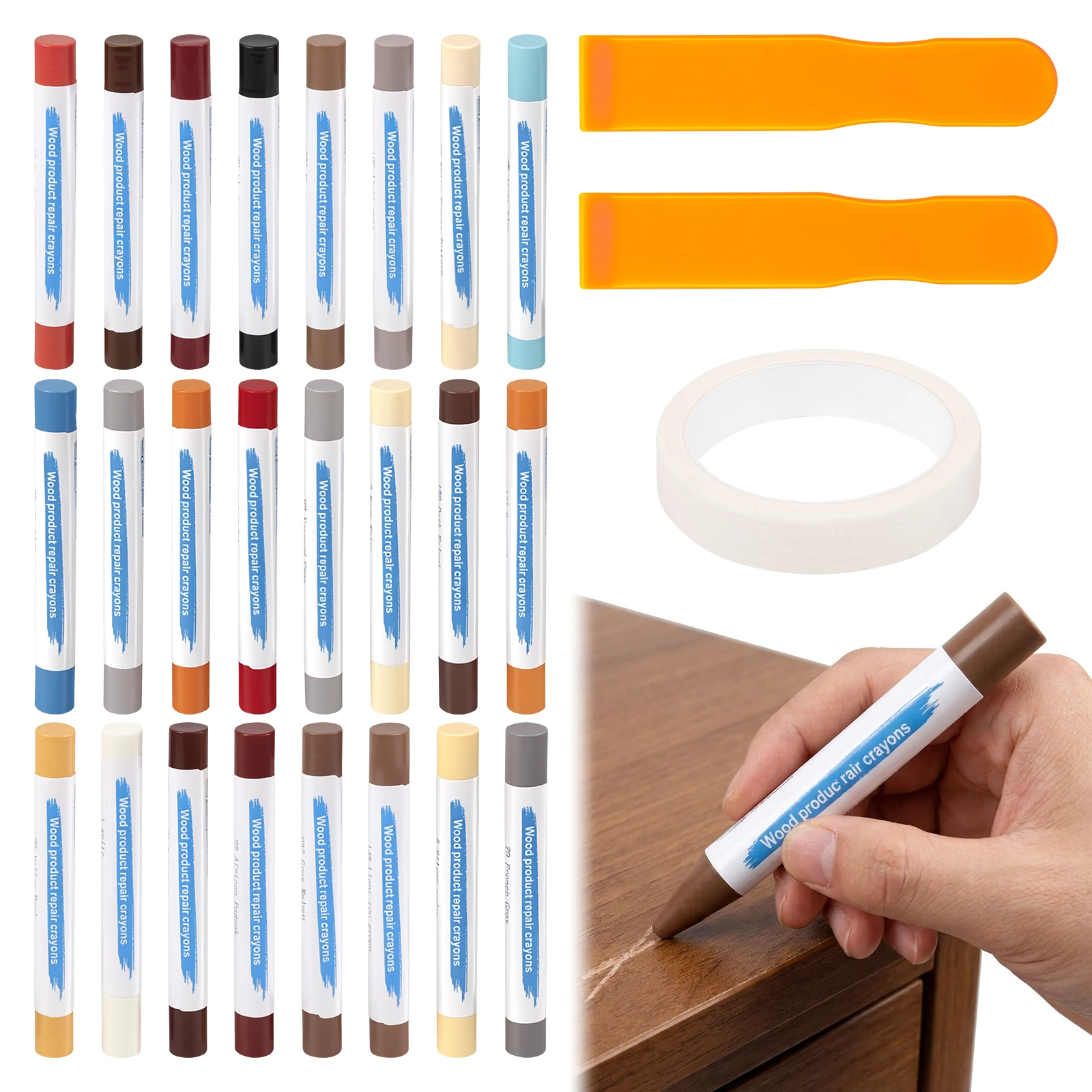 24Pcs Wooden Furniture Floor Repair Pen,Waterproof Patch Paint Crayon for Floor Cabinets,Patching paste for Home Improvement