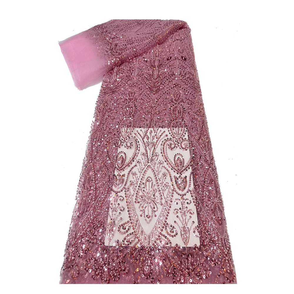 아프리카 스팽글 레이스 원단 2025 고품질 나이지리아 프랑스 튤 비즈 레이스 원단 여성 드레스 웨딩 파티 고급 드레스