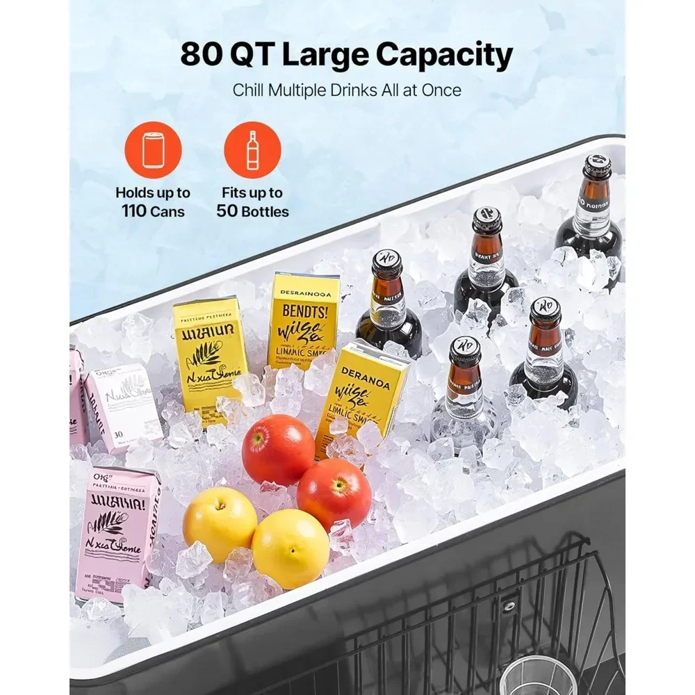 

Хит продаж: Передвижной изотермический контейнер на 80 кварт (на 50 бутылок или 110 банок) для напитков, тележка-холодильник для вечеринок на открытом воздухе с нижней полкой