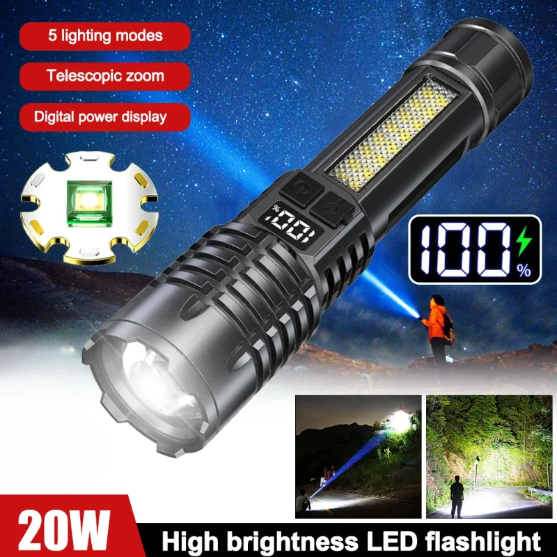 

Super Bright LED+COB Flashlight USB Rechargeable 5 Modes 10000LM LED Flashlights Built-in Battery Powered Waterproof Torch