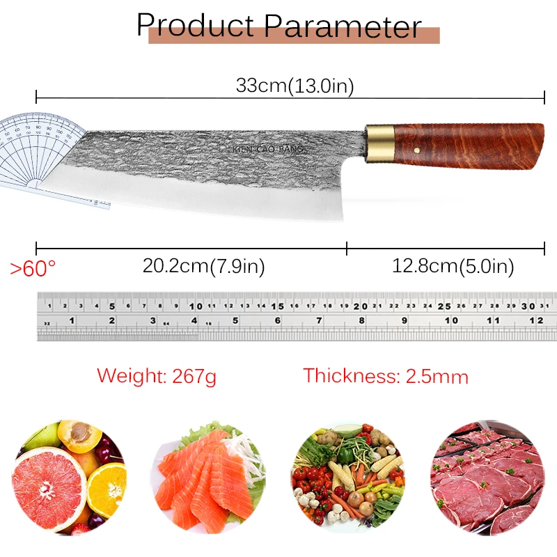 Professionelles japanisches Kochmesser, handgeschmiedeter Stahl, Fisch, Obstmesser, Metzger, Fleisch, Schneiden, Hackmesser, Küchenmesser mit