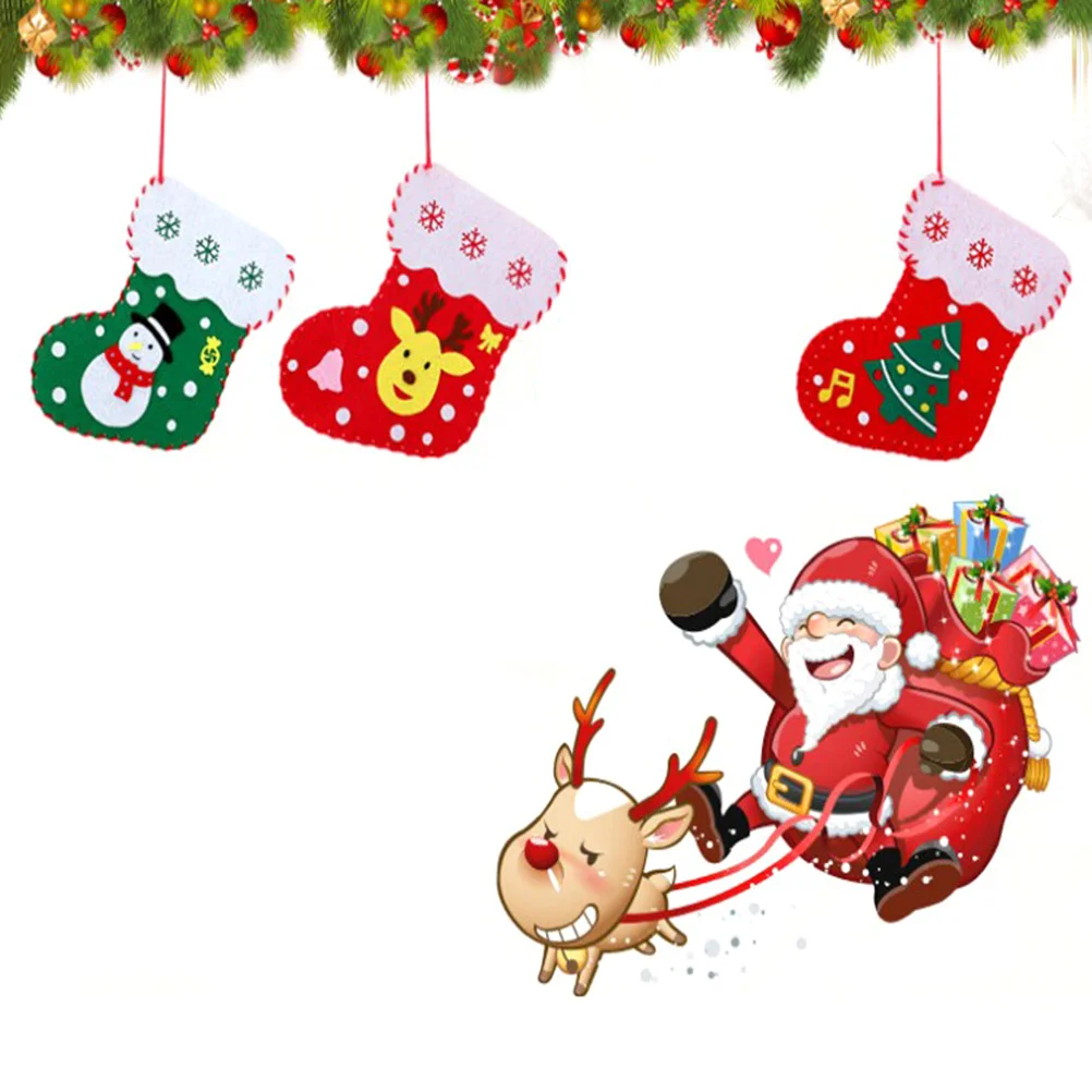 

3Pcs Christmas Stocking Making Kit Creative Non-Woven Fabric DIY Handmade Materials Early Development Educational Set