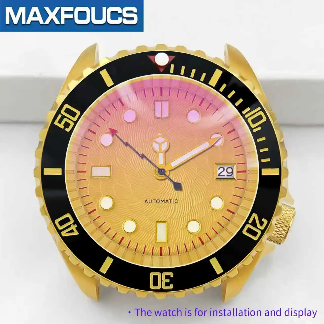 SKX Classic Shiny Gold Uhrengehäuse 4-Uhr-Krone Edelstahl-Finish MOD NH35 NH36 4R36 Saphirglas Kundenspezifisches Zubehör – Detail 8