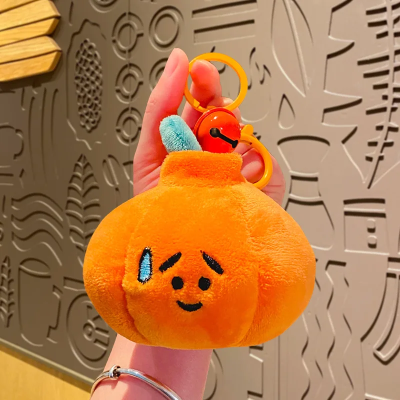 Cute Plush Embarrassed Expression Pendant Keychain Toy Doll Fun Sweat Pumpkin Bell Vegetable Bag Hanging Keyring Halloween Gift