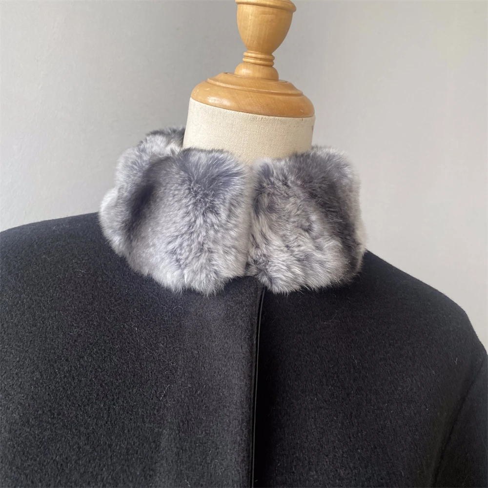 Jxwatcher معطف صوف شتوي نسائي فاخر بياقة فرو أرنب ريكس عباءة صوفية للسيدات موضة خريف 2025 الراقية جديد في ملابس خارجية