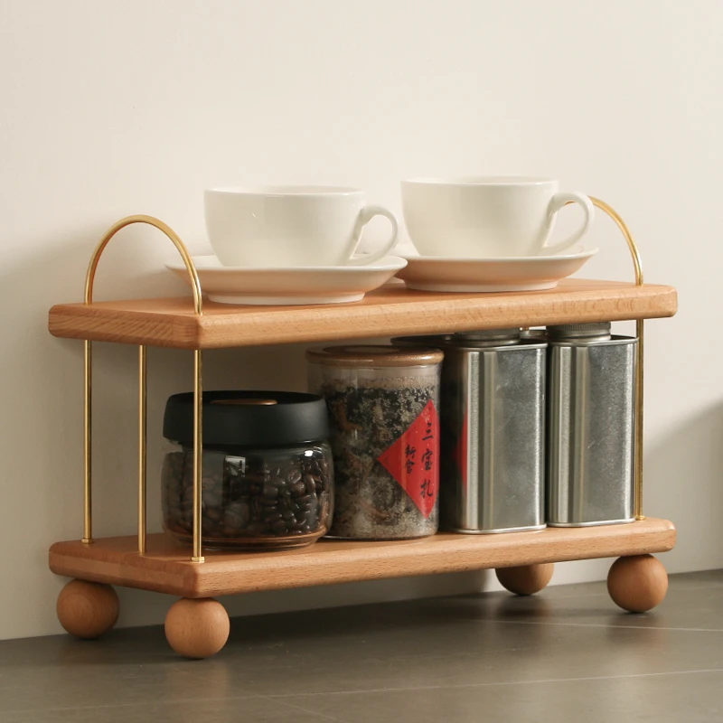 

Desktop Solid Wood Coffee Corner Rack, Cup Next To The Coffee Machine, Tea Set, Storage Rack, Side Cabinet, Water Bar Shelf