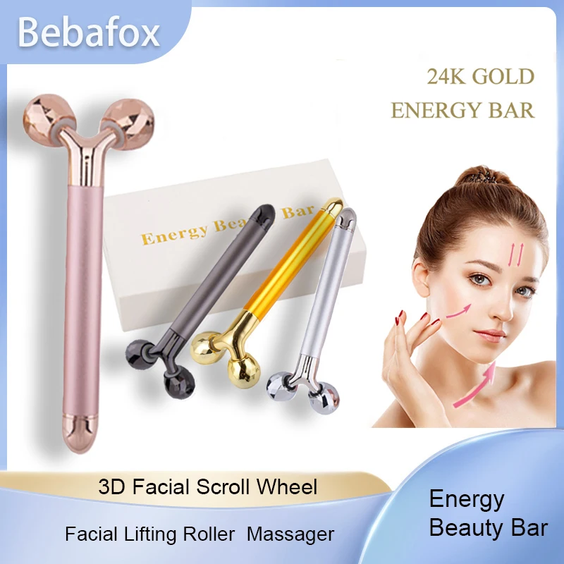 

24K Gold Energy Electric Vibrating Beauty Bar New Face Massager Skin Care Tool Rose Quartz 3D Roller Lifting Body Facial Gua Sha