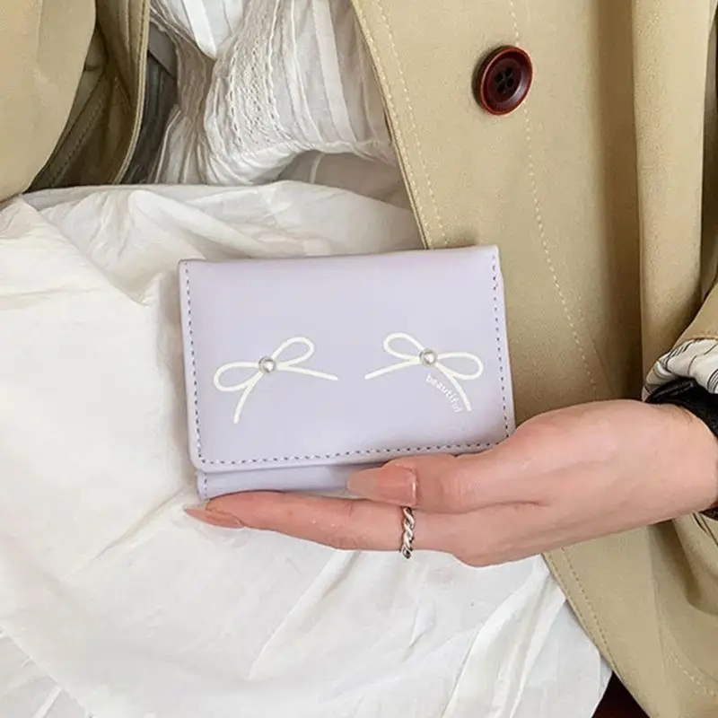 

340D Sophisticated Bifold Wallet for Women Card Hodler Coin Purse with Bows Ornament