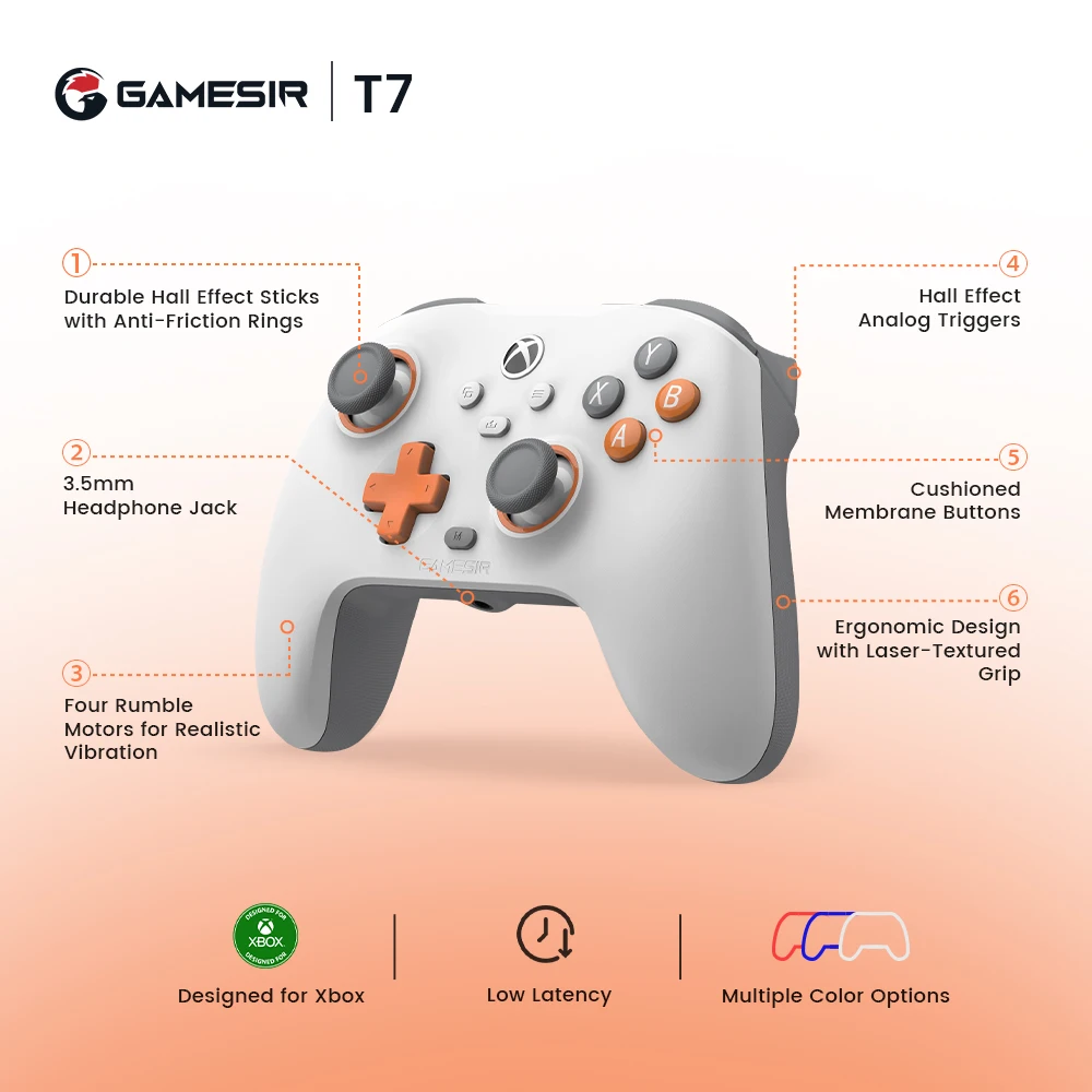 GameSir T7 Xbox Controller with Hall Effect Joystick for Xbox Series X, Xbox Series S, Xbox One X, Xbox One S game console