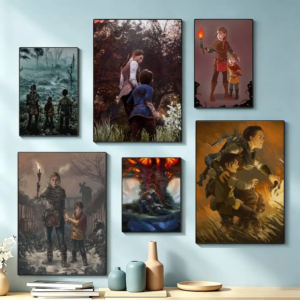 Game A P-Plague Tale Requiem Poster Waterproof Wall Art Sticker For Bar Living Room Vintage Decor High Quality Print Gift