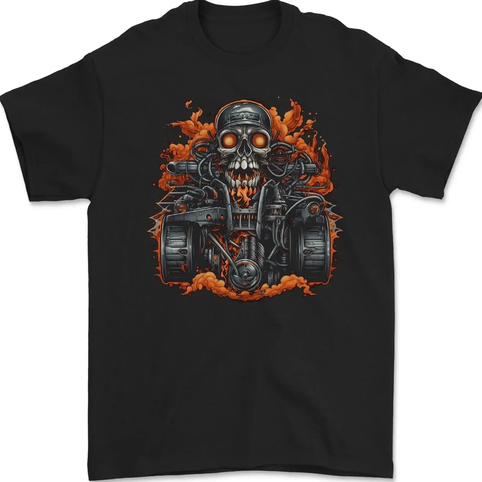 A Skull Quad Bike Rider ATV Offroad Biker Men's T Shirt 100 Cotton vintage Washed Slightly Versatile Stylish Comfortable Unisex