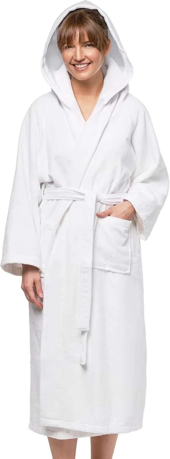 

Unisex Hooded Velour Robe - Soft Cotton Kimono Bathrobe for Men and Women, Lightweight Plush Spa Robe