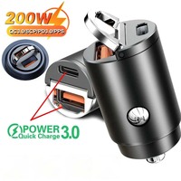 Mini 200W PD QC Pull Ring Fast Charging Car Charger USB C Car Phone Charger Adapter For iPhone 13 12 Xiaomi Samsung Huawei