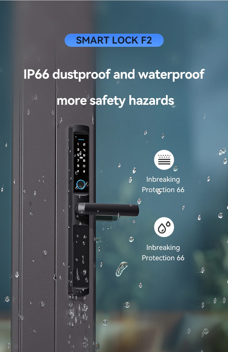 Waterproof Wifi Sliding Aluminum Lock Code Electronic Sliding Smart Door Lock with Tuya APP Fingerprint TTlock Door Lock