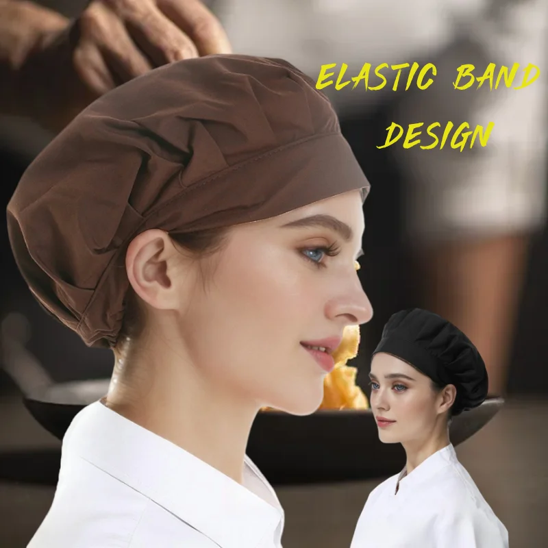 Polychrome Elastic Band Chef Hats Suitable For Kitchen Baking Solid color Safety Hygiene No Brim Reusable Cap Wholesale