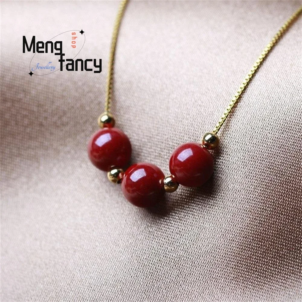 Cinnabar Purple Gold Sand Fortune Beads Clavicle Chain Natural Stone Pendant Fashion Fine Jewelry Sexy Young Girls Holiday Gifts